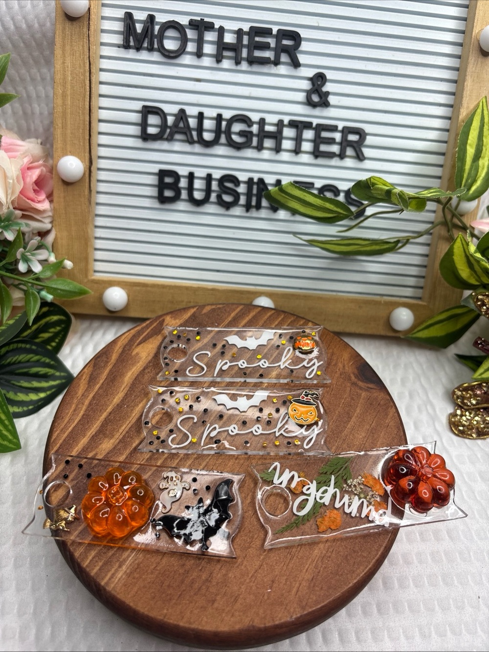 Handmade Clear Halloween Acrylic Keychains - Spooky Pumpkins & Bats